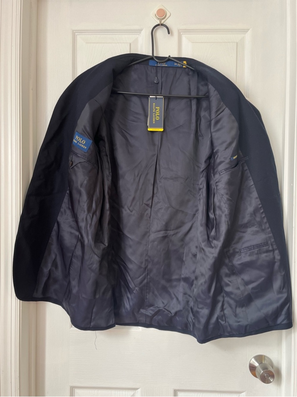Polo Ralph Lauren Navy Two-Button Gold Wool-Blend Gabardine Blazer size 44L READ - Picture 7 of 11